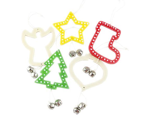 WSX5013 Wooden Christmas Shapes with Bells painted