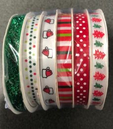 Christmas Ribbon Pack, comes in 6 designs with 1 metres of each design